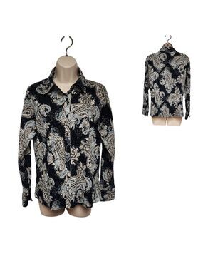 East 5th Women Pleated Long Sleeve Button Front Paisley Blouse Medium